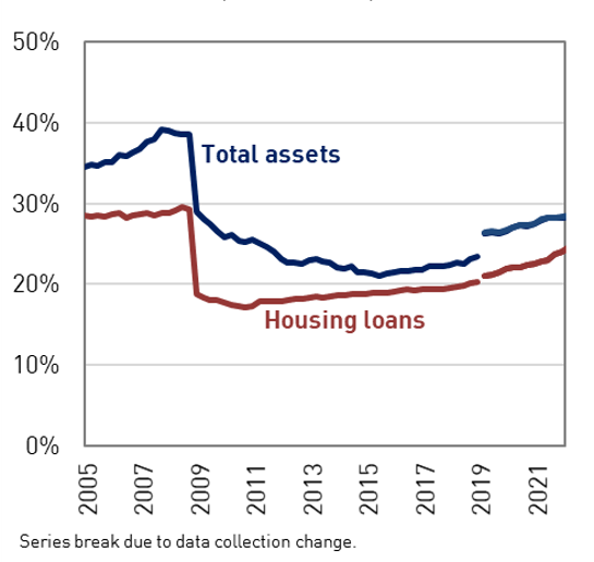 This graphic shows the shares of non-major ADIs in terms of total assets and housing loans