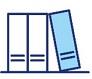 Icon showing a set of three books - one (in colour blue) is different from the other two white books and it leans against them.