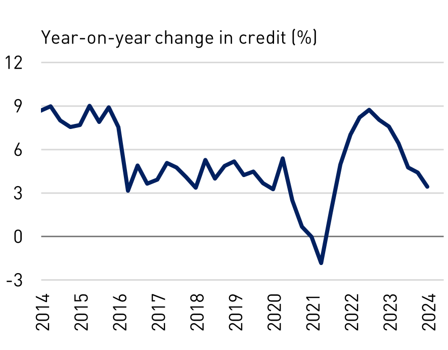 Year-on-year change in credit (%)