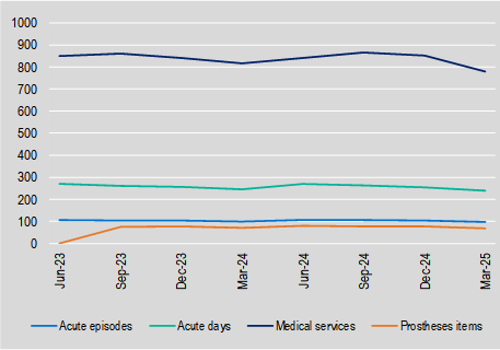 Hospital treatment services per 1,000 insured persons from December 2024 to March 2025. 