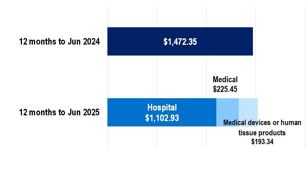 Hospital treatment benefits per person, the largest amount of benefits per person was spent on hospital accommodation and medical, followed by medical services and then medical devices or Human tissue products benefits