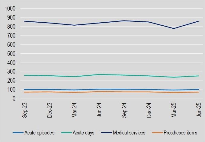 Hospital treatment services per 1,000 insured persons from December 2024 to June 2025. 