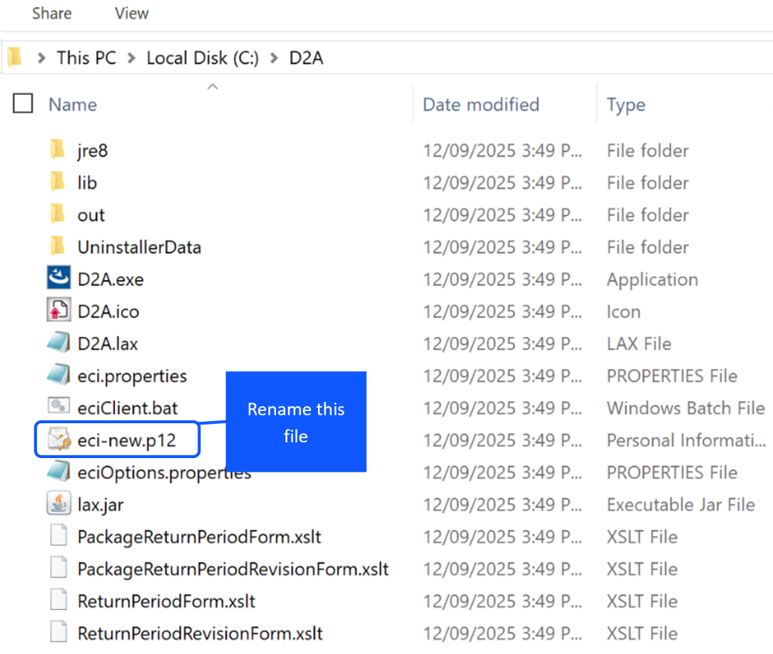 Image of current certificate file location