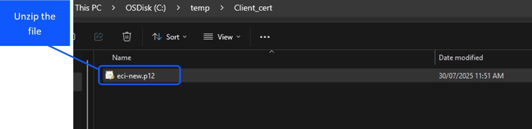 Image of new certificate file location