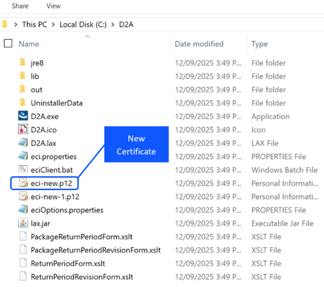 Image of current and new certificate file location