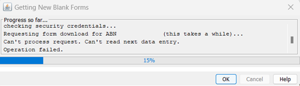 Screenshot of Troubleshooting scenario reflecting a getting new blank forms error notification