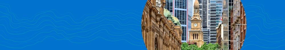 Section heading "Governance". Features a decorative image of Sydney Town Hall clock
