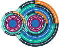 Circular Aboriginal-inspired artwork with concentric coloured rings representing interconnected outcomes.